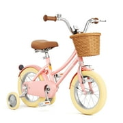 GLAF 12 14 16 20 Inch Kids Retro Cruiser Bike for 3-13 Year Old with Wicker Basket \u0026 Training Wheels/Kickstand, Multiple Colors